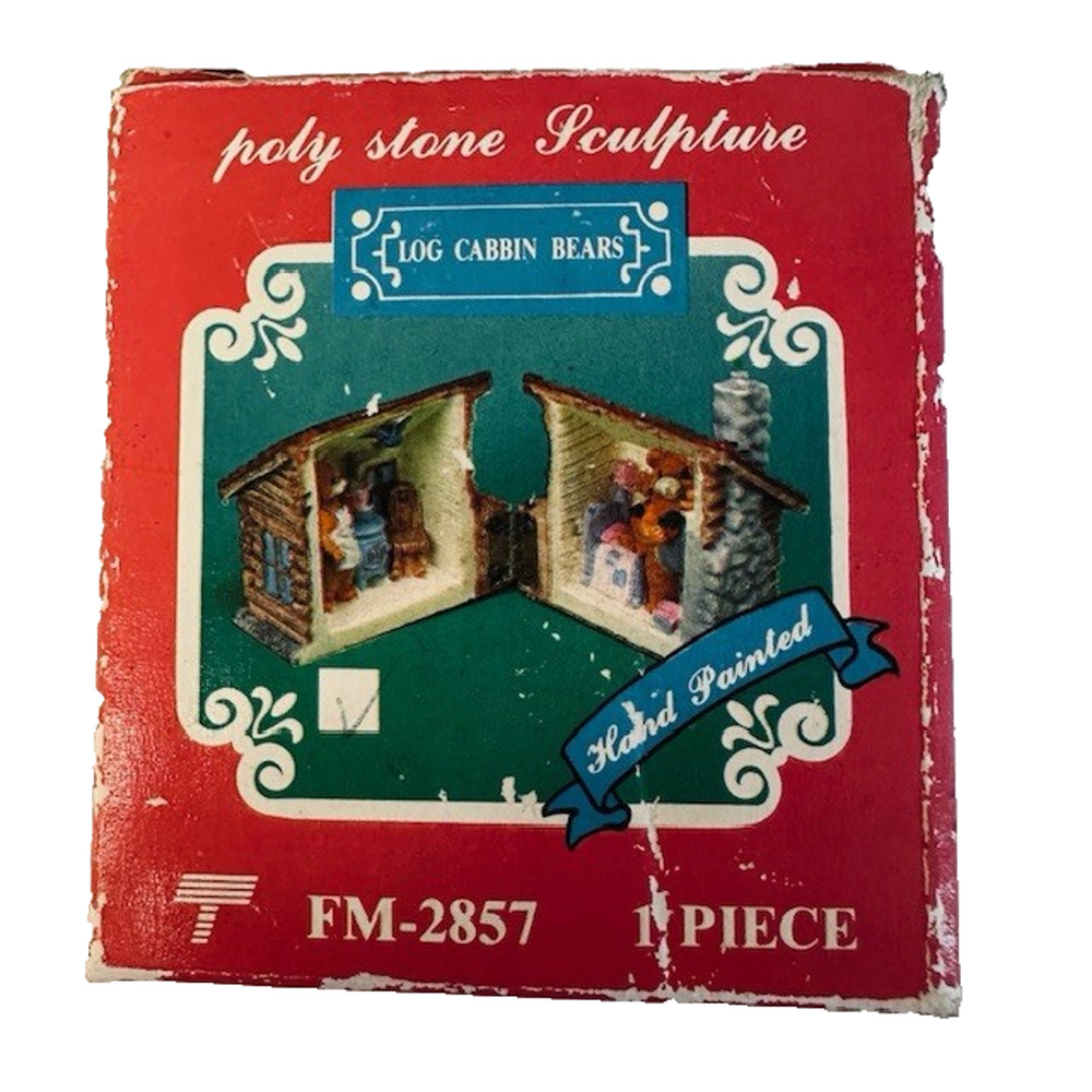 Trippie's Inc Log Cabin Bears PolyStone Hinged Mini Hand Painted House Figurine